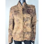 True Grit  Dry Goods Floral Textured Faux Fur‎ Jacket Brown Womens L Photo 1