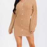 Strut & Bolt  SOFT FUZZY SWEATER DRESS BUTTON DOWN DIAMOND BUTTONS LARGE TAN Photo 0
