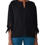 Trina Turk Bees Knees Black Tie Sleeve V Neck Blouse Size XS Capsule Luxury Photo 0