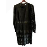 Rachel Parcell Black Lace Ruffled Tiered Mock Neck Long Sleeve Dress XL Photo 1