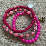 Set of 3 women’s‎ pink beaded charm bracelets OS stretches measurements shown Photo 3
