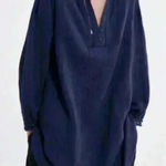 ZARA Navy Lace Insert V-Neck Tunic Top Size XS Photo 0