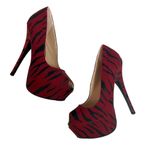 Liliana Tiger Print peep toe platform stiletto heels, size 8 D17 Photo 1