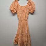 Sim & Sam Midi Dress Size Small S Gingham Check Orange White Puff Sleeve Smocked Photo 2