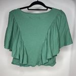 Free People  FP Beach Women's Small Ruffle T-Shirt Top Green Boxy Boho Flutter Photo 4