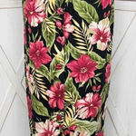 Haggar Vintage Linen Tropical Flower Print Button Front Maxi Skirt Black Pink 8 Photo 0