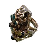 Antique Adjustable Fleur de Lis Gripoix Glass Onyx Large Georgian/Victorian Ring Brown Photo 8