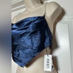 Cider NWT Blue Satin Like Solid Blue Cowl Neck Pearl Strap Crop Top Tank Top Size XS Photo 4
