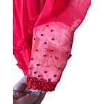 Vintage Red Ruffle & Crystal Embellished Long Sheer Dress Size Small Photo 2