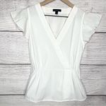J.Crew Black Label White Poplin Flutter Sleeve Faux Wrap Top Size 2 Petite Photo 3