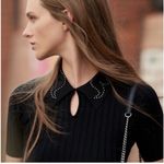 SANDRO PARIS Western Rhinestone Collar Ribbed Polo Shirt Size 1 / Small Black Photo 1