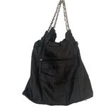 Adrienne Vittadini  Black pebbled leather slouchy hobo bag gold chain Photo 3