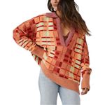Free People Ruben Oversized Textured Plaid Collared Sweater Boho Pullover M Photo 2