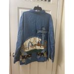 Handmade VINTAGE Denim Christmas Shirt Button Up Embroidered patchworks  4xL Photo 8