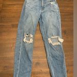 American Eagle  Mom Jeans 0 Blue Distressed Ripped Knees Straight Comfort Stretch Photo 0