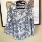 Eden & Olivia  Cotton Floral Blouse White/Blue M Photo 0