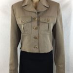 Georgiou Vintage Tan Cropped Military Structured Blazer Jacket Size 6P Photo 1