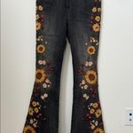 Free People Driftwood Farrah Denim Floral Embroidered Coveralls in Falling Sunflower Size: M Photo 7