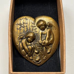 Vintage Metal Heart Brooch With 2 Cherub Angels Gold Photo 0