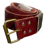 HANDCRAFTED Vintage Burgundy Leather Buckle Belt Brown Photo 1