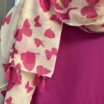 Source Unknown Cream and Fuschia/Magenta Butterfly Scarf with Tassels- OS (approx- 72” by 42”) Photo 5
