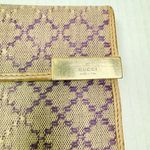 Gucci GG Canvas Wallet Purple Monogram Beige Leather Trim Snap Closure Photo 3