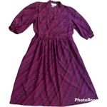 Vintage 80s Pink Maroon Print Midi Dress Size 6 Photo 0