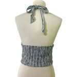 American Eagle Halter Top Blue White Striped Crop Smocked Back Medium‎ M Black Photo 3