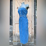 Sincerely Jules Blue Denim Strapless Button Up Raw Hem Midi Dress~S~New Photo 2