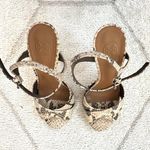 Tory Burch Tan/Brown/Cream Snakeskin Leather Criss Criss Open Toe Heels Photo 7