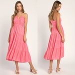 Lulus Lulu’s Chasing Sun Pink Tiered Keyhole Halter Midi Dress Photo 1