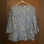 J.Jill Love Linen Blue Floral 3/4 Sleeve Relaxed Fit Popover Top Photo 2