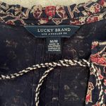 Lucky Brand Navy Multicolor Paisley Floral Border Top Printed Long Sleeve Size M Photo 4