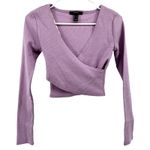 Forever 21 Surplice Crop Top V Neck Ribbed Knit Faux Wrap Purple Lilac Small Photo 1