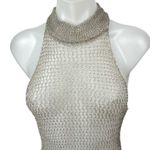 Forever 21 NEW Beige Metallic Halter Sleeveless Sheer Sweater Vest Top Size M Photo 2