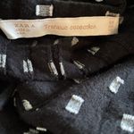 ZARA Linen Cropped Printed Top Sz S Black V-Neck Tied Tassels Short Bell Sleeve Photo 3