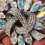 Large Statement Silver Iridescent Crystal Stones Brooch Pin Photo 2