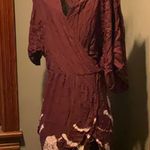 Young Fabulous and Broke Brown Short Sleeve Batik Tie Dye V Neck Wrap Dress Sz. L Photo 0