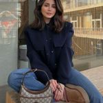 ZARA Casual Bomber Jacket Coat Navy Blue Cropped Blogger Photo 1