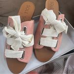 Sole Society Marinn Pink Coral Dust lace up suede slide Sandals ivory 6.5 NIB Photo 4