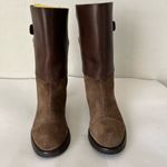 Pedro Garcia Leather Suede Pull Buckle Open Back Riding Boots Tan Brown EU38 Size 7 Photo 3