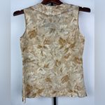 Talbots Tan Abstract Print Sleeveless Satin 100% Silk Ruffle Neckline Blouse Photo 4