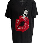 Lauren Moshi  Black Tee with White Cartoon Graphic Betty Boop Distressed XS Photo 0