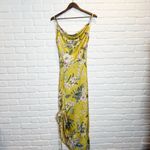 Mable Asymmetrical Yellow Floral Midi Dress Cinch Slit Cowl Neck Tropical Small Photo 1