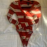 Forever 21 Long Sleeve, Orange Striped, Ribbed Sweater Body Suit Size Medium Photo 1