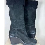 Hogan Suede Wedge Black Boots 37.5 Designer Leather Sherpa Lined Ski Snow Luxury Size 7.5 Photo 6