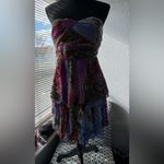 Strapless dress with a multicolour print and asymmetrical design Purple Size M Photo 1