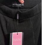 Pretty Little Thing Black Ribbed Wide Leg Palazzo Pants Elastic Waist Split Hem Photo 3