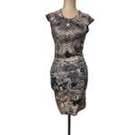 Alexander McQueen  Mini Dress Griffon Lace Print Brown Stretch Sheath Photo 5