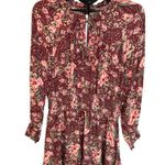 Aerie  burgundy floral mini dress, gathered waist & cuffs, size L Photo 2